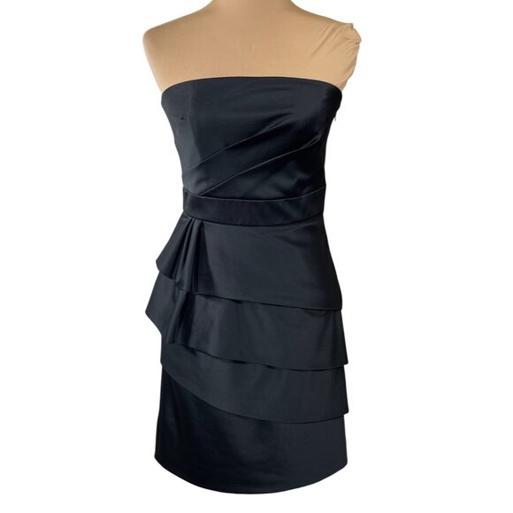 WHBM Dresses & Skirts - WHBM Satin Cocktail Dress Size 4 Tiered Ruffle Strapless Black LBD